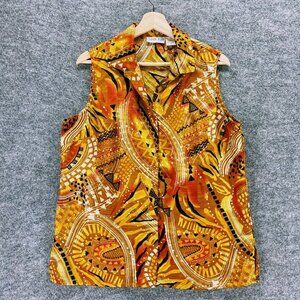 Canyon Road Top Women L Orange Paisley Sleeveless Collared Button Up Blouse
